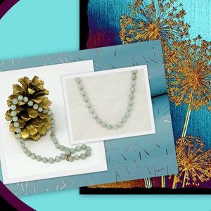 Pale Green Jade Beaded Necklace 14K Gold Closure 20-inch